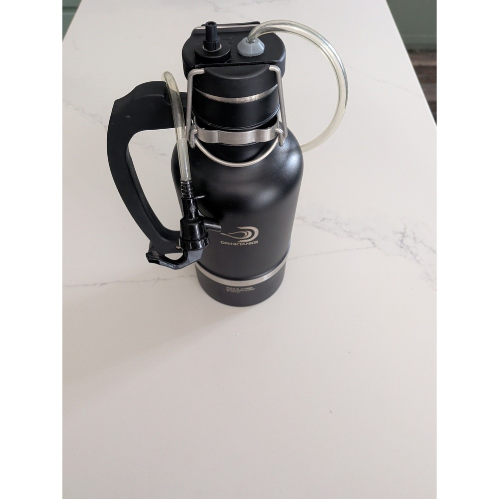 Drink Tank Kegulator Beer Dispenser or Carbonation Top for Growlers. Black 64oz